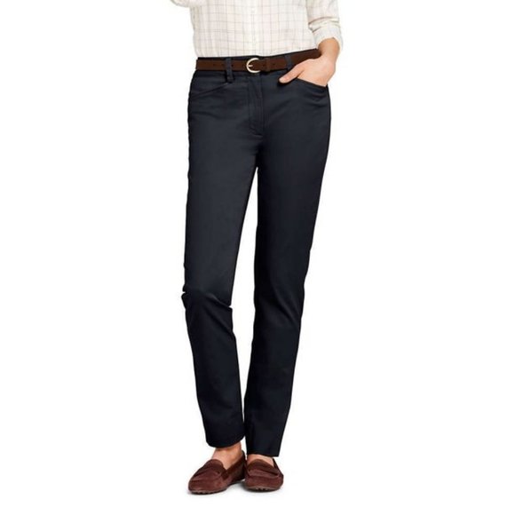 NWT LANDS' END WOMEN'S MID RISE CHINO PANTS STRAIGHT LEG BLACK 2 & 2P (PETITE) - Picture 1 of 15